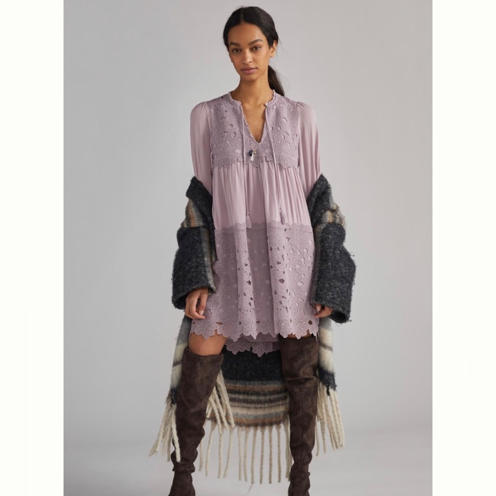 Anthropologie Embroidered Lace Tunic Dress